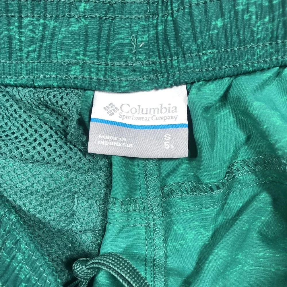 Columbia Swim Shorts Mens Small Green Geometric Print Drawstring Lined Trunks